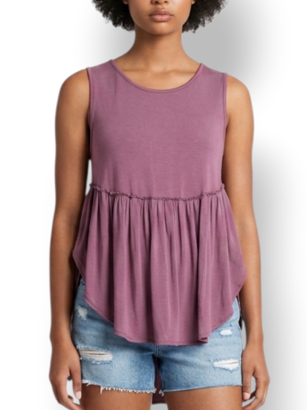 4/$20 Kimchi Blue Mauve Babydoll Tunic Tank Top Small Side Slits Rayon Stretch